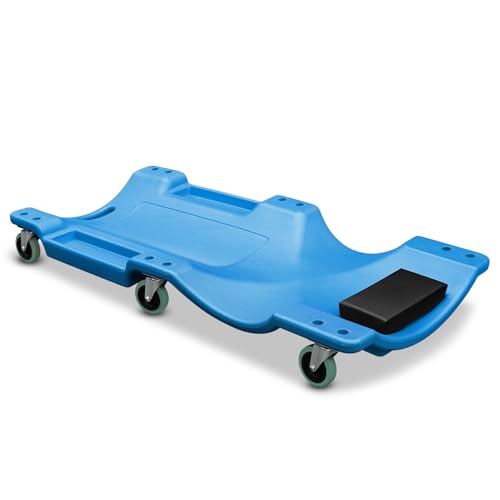 Auto Dynasty 40 Inches Mechanic Creeper, Automotive Garage Repair Low Profile Under Car Rolling Creeper with Padded Headrest, Plastic, Blue - color: Blue, size: 40" L