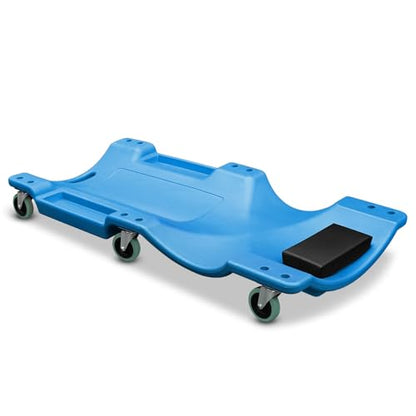 Auto Dynasty 40 Inches Mechanic Creeper, Automotive Garage Repair Low Profile Under Car Rolling Creeper with Padded Headrest, Plastic, Blue - color: Blue, size: 40" L