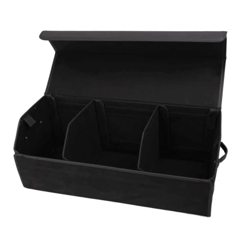 Car Organizers for Trunk for Suv Sedan, Leather Storage Box,Extra Large,Magnetic Lid,Collapsible and Adjustable, Collapsible Suede velvet， Black