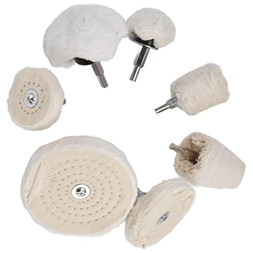 7 Piece Buffing Wheel Kit for Drill Cotton Flannel Polishing Pads in Cylindrical Cone Flat Shapes 1 4 Inch Shank Compatible with Tools Ideal for Metal Glass Stainless Steel Automotive Finishing