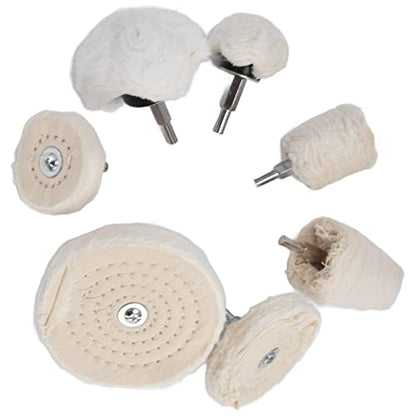 7 Piece Buffing Wheel Kit for Drill Cotton Flannel Polishing Pads in Cylindrical Cone Flat Shapes 1 4 Inch Shank Compatible with Tools Ideal for Metal Glass Stainless Steel Automotive Finishing