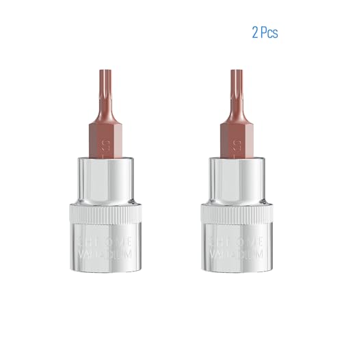 2PCS 3/8 Inch Drive T10 Torx Bit Socket, S2 Steel Bits, Heat Treated CR-V Steel Star Sockets 1.9 Inch Length - size: T10
