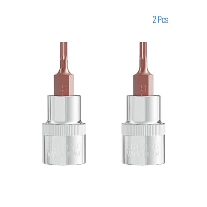 2PCS 3/8 Inch Drive T10 Torx Bit Socket, S2 Steel Bits, Heat Treated CR-V Steel Star Sockets 1.9 Inch Length - size: T10