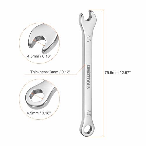 HARFINGTON 2pcs Thin Combination Wrench 4.5mm Offset 6-Point Ended Box & 15° Angled Open End Mini Combination Wrench 30Cr13 Stainless Steel Quenching Polish Metric Spanner for Auto Repairs - size: 4.5mm