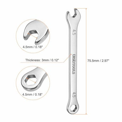 HARFINGTON 2pcs Thin Combination Wrench 4.5mm Offset 6-Point Ended Box & 15° Angled Open End Mini Combination Wrench 30Cr13 Stainless Steel Quenching Polish Metric Spanner for Auto Repairs - size: 4.5mm