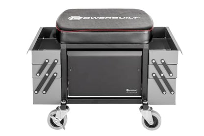 Powerbuilt Rolling Seat with Expandable Tool Trays, Roller Toolbox Garage Stool - Grey 941918ECE - style: Expandable Tool Trays