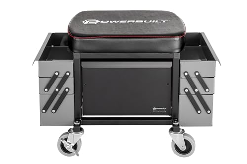 Powerbuilt Rolling Seat with Expandable Tool Trays, Roller Toolbox Garage Stool - Grey 941918ECE - style: Expandable Tool Trays