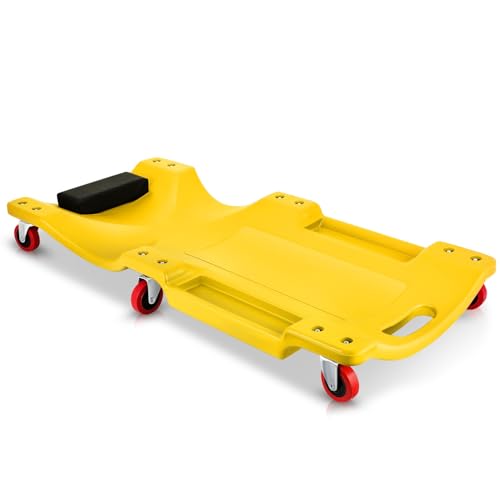 Auto Dynasty 36 Inches Mechanic Creeper, Automotive Garage Repair Low Profile Under Car Rolling Creeper with Padded Headrest, Plastic, Yellow - color: Yellow, size: 36" L