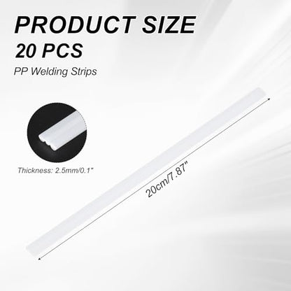 MECCANIXITY 20pcs Plastic Welding Rods, 8 Inch PP Welding Strips 1/4" for Plastic Welder Soldering Tool Kit, Kayak Repair, Car Bumper, White