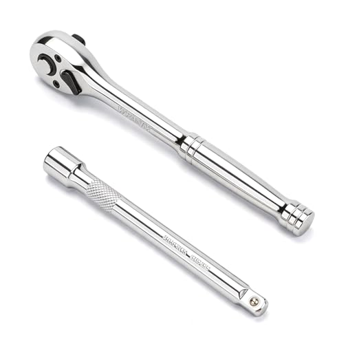 3/8" Drive Ratchet Wrench Set, 90T Quick-Release Reversible Ratchet, Cr-Mo Steel with 6" Extension Bar for Automotive & Home Repair - size: 3/8"