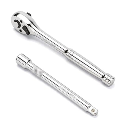 3/8" Drive Ratchet Wrench Set, 90T Quick-Release Reversible Ratchet, Cr-Mo Steel with 6" Extension Bar for Automotive & Home Repair - size: 3/8"