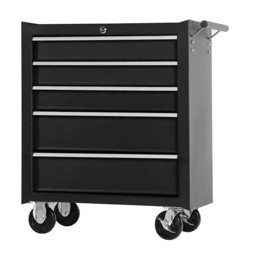 5-Drawer Rolling Tool Cart on Wheels, Drawers Rolling Tool Chest with Lock, Mobile Trolley Organizer Tools Box with Locking Wheels & Ball Bearing Drawers for Garage,Warehouse,Repair Shop(Black) - color: Black, size: 5 Drawers