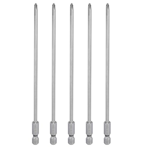 HARFINGTON 5pcs #1 Phillips Screwdriver Bit PH1 1/4" Hex Shank 6" (150mm) Long Magnetic S2 Steel Industrial Grade Screw Driver Bit Cross Head Electric Drill Bits 0.138" (3.5mm) Rod - size: PH1 x 150mm x 3.5mm