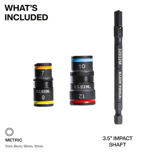 Klein Tools 32932M 4-in-1 Metric Impact Socket Set, 2 Flip Sockets with 4 Metric Hex Sizes, 7 mm, 8 mm, 10 mm, 12 mm, Impact Rated 3-1/2-Inch Shaft - style: 4-in-1
