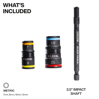 Klein Tools 32932M 4-in-1 Metric Impact Socket Set, 2 Flip Sockets with 4 Metric Hex Sizes, 7 mm, 8 mm, 10 mm, 12 mm, Impact Rated 3-1/2-Inch Shaft - style: 4-in-1