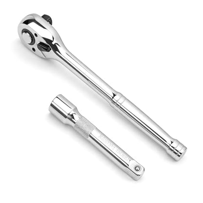 1/2" Drive Ratchet Wrench Set, 90T Quick-Release Reversible Ratchet, Cr-Mo Head with 5" Extension Bar for Automotive & Home Repair - size: 1/2"