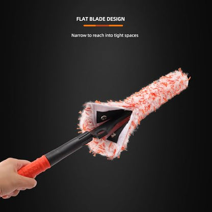 Microfiber Wheel Brush, SPTA Removable Car Wheel Cleaning Brush with 2 Interchangeable Microfiber Covers, Bendable, Firm Rim Cleaner Brush for Wheel Cleaning, Long Non-Slip Handle and Flat Head - color: Microfiber Wheel Brush