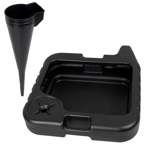 Scepter AMKIT01 15.5 Quart Oil Drain Pan with Pour Spout and 18-Inch Mechanics Funnel Kit for Automotive Fluids Including Engine Oil, Anti-Freeze, Transmission Fluid and More, Black - style: 15.5