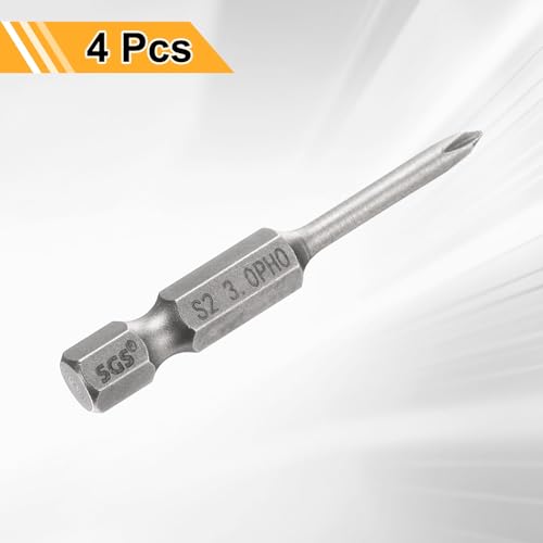 HARFINGTON 4pcs #0 Phillips Screwdriver Bit PH0 1/4" Hex Shank 2" (50mm) Long 0.12" Rod Magnetic Cross Head Drill Bits S2 Steel Industrial Screw Driver for Electric Power Tools, Gray - size: PH0 x 2" x 0.12"