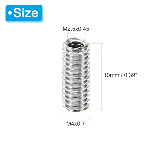 PATIKIL Thread Adapters Sleeve Reducing Nut, 10 Pcs M4x0.7 Male to M2.5x0.45 Female Repairing Insert Nut Screw Reducer Stainless Steel Fastener 10mm - size: M2.5xM4x10mm