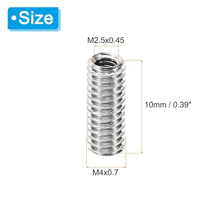 PATIKIL Thread Adapters Sleeve Reducing Nut, 10 Pcs M4x0.7 Male to M2.5x0.45 Female Repairing Insert Nut Screw Reducer Stainless Steel Fastener 10mm - size: M2.5xM4x10mm
