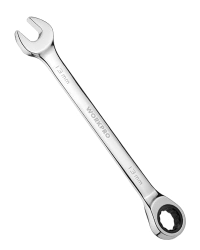 WORKPRO 13 mm Ratcheting Combination Wrench Metric, CR-V Constructed with Mirror Polish Chrome Plating, 12-Point Design, 15-Degree Offset - size: 13 mm, style: Mirror Polish