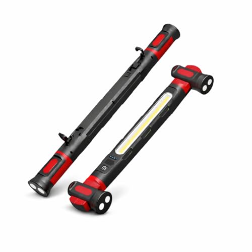 Under Hood Work Light 3000LM, Magnetic Rechargeable LED Mechanic Light 5200mAh Battery, Cordless Underhood Inspection Light Bar with Dual Hooks, Portable Trouble Light for Car Repair & Garage – Red - color: Red