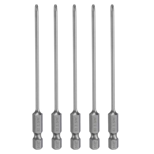 HARFINGTON 5pcs #1 Phillips Screwdriver Bit PH1 1/4" Hex Shank 4" (100mm) Long Magnetic S2 Steel Industrial Grade Screw Driver Bit Cross Head Electric Drill Bits 0.098" (2.5mm) Rod - size: PH1 x 100mm x 2.5mm