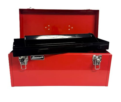 Homak 20" Portable Steel Heavy-duty Tool Box 18-Gauge with Metal Latches and Handle with removable tray, Red - color: Red