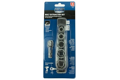 Century Drill & Tool 6 Piece Bolt Extractor Expansion Set 73426; aggressively grips damaged bolts and fasteners, impact ready socket adapter included - size: Expansion Set