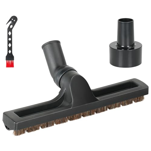 Horsehair Floor Brush for Shop Vac 2-1/2" 1-1/4" Wet Dry Vacuum Hoses, 12" Floorhead Vacuum Attachment with Horse Hair Bristles, 360-Degree Rotation, Black