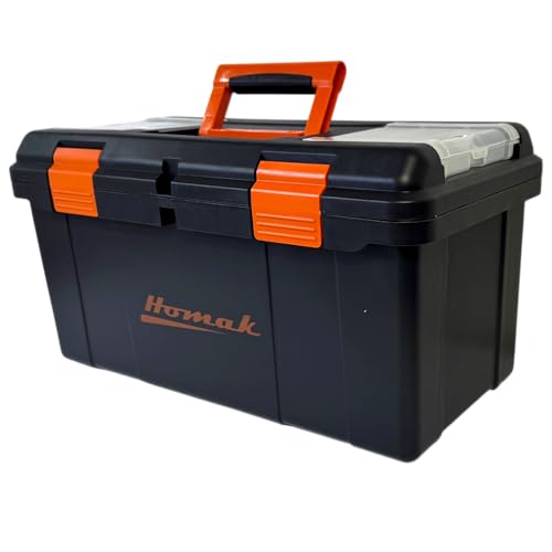 Homak Plastic Tool Box with Tray and Dividers, Black, 22 Inches | With Tray, With Dividers - size: 22-Inch