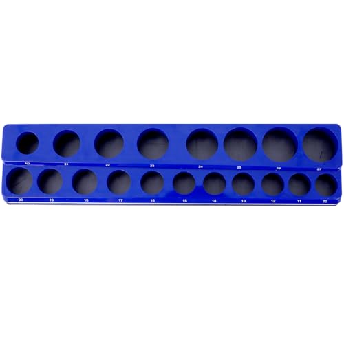 Magnetic Socket Organizer Set, 6-Piece Socket Holder Set Includes 1/4", 3/8", 1/2" Drive Metric SAE Socket Trays, Holds 141 Pieces Standard Size and Deep Size Sockets(Socket not Included),red and blue