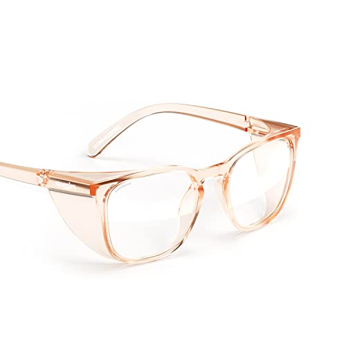 Stoggles Square Z87.1 Certified Polycarbonate Safety Glasses, Anti-Fog | Stylish, Protective, Blue-Light + UV Blocking, Top/Side Shields, Rx Ready, Unisex, Light, Scratch & Impact Resistant - color: Peach, size: Medium