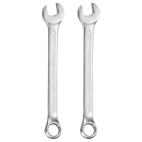 HARFINGTON 2Pcs Metric Combination Wrench 15mm Open End & 15-Degree Offset 12-Point Box End Chrome Vanadium Steel Industrial Grade Double Ended Wrenches Spanners Tools - size: 15mm