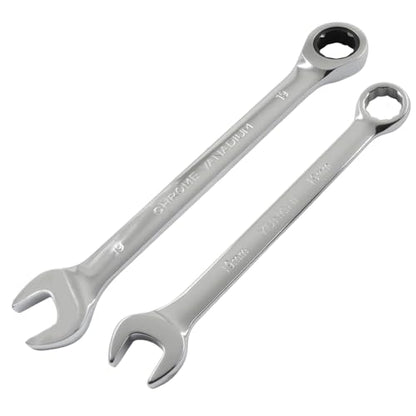 19mm Ratcheting Wrench 2 Pcs 72-Tooth 12-Point Chrome Plated | Forged 45# Carbon Steel Durable, 5-Degree Arc For Tight Spaces, 12-Point Protects Fasteners, Polished Chrome Anti-Rust - size: 19mm