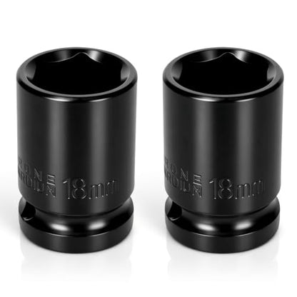 2PCS 18mm Impact Socket 1/2" Drive, 6 Point Metric Shallow Socket, CR-V Steel Heavy Duty Impact Wrench Socket for Automotive Repair - size: 18mm