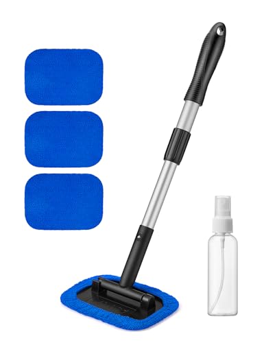 AstroAI Windshield Cleaner, Microfiber Window Cleaner with 4 Reusable Washable Large Sponge Pads, Extendable 180° Rotating Handle, Fits Cars & SUVs, Includes Spray Bottle, Blue - color: Blue