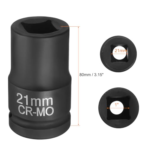 HARFINGTON 4 Point Square Socket 1" Drive 21mm Metric Square Impact Socket CR-MO Blackening Standard Wheel Sleeve Pneumatic Sleeve Tool for Auto Repair Mechanical Maintenance Home Use - size: 1"/21mm