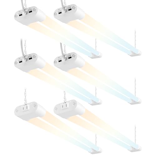 Hlite 4FT LED Shop Lights with Power Cord 5500LM,3 Power Level&3CCT,6 Pack | Linkable Utility Shop Light 4000K/5000K/6500K Tunable,5W/34W/42W Switchable,Shop Lights for Garage,Workshop,Warehouse