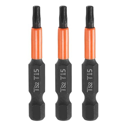 HARFINGTON 3pcs T15 Torx Head Screwdriver Bit 2" (50mm) Long 1/4" Hex Shank Magnetic No Hole Tamper Proof 6 Point Star Screw Driver Drill Bits Phosphate S2 Steel Industrial Power Tools - size: T15 x 50mm