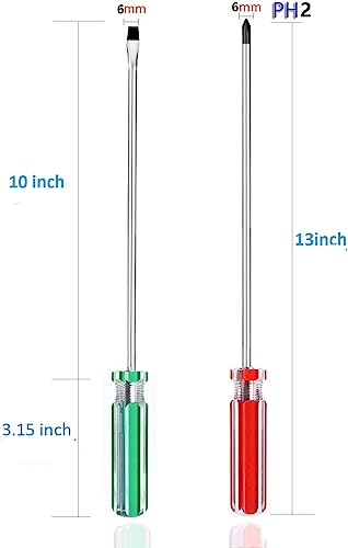Long Shaft Phillips Screwdriver 8inch PH2 and Slotted Screwdriver Set, SKZIRI Cross and Flat Head Long Screwdriver Set Exra Long with Magnetic Tip (8inch No.2) - size: 8inch No.2