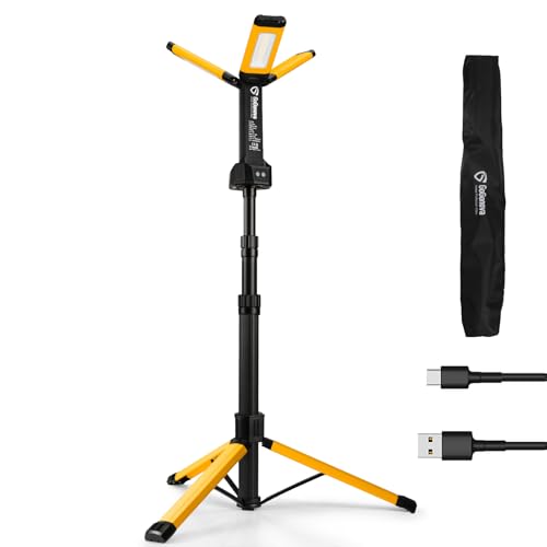 Rechargeable Work Light with Stand, GoGonova Cordless Work Light with Triple LED Lamps, 8AH Battery, 700/1200/2200 Lumen, 4000/6500K Dimmable Camping Light with Detachable Tripod（Yellow） - color: Yellow