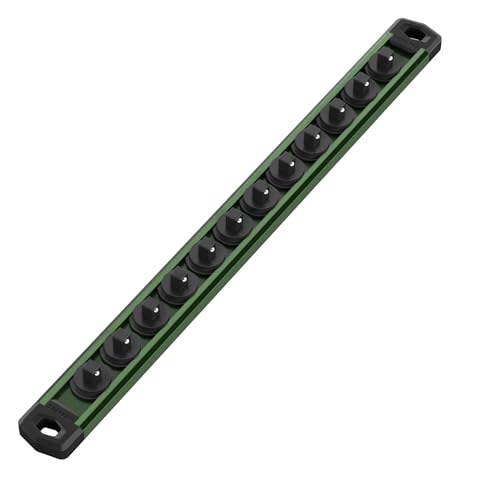WORKPRO Magnetic Socket Organizer, Heavy Duty 1/4-Inch Drive Socket Rail | 1 Piece Socket Holder with 12 Spots, Aluminum Alloy, Rotatable & Movable Clips, Efficient Organization - color: Green, size: 1/4" DR