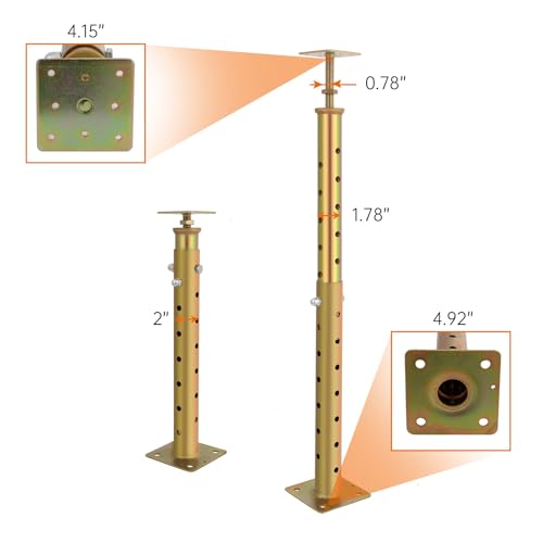 2 Pcs Adjustable Basement Floor Jack, 18"-36” (1'5"-3') Height Range, Floor Joist Screw Jack for Temporary Support Or Leveling, Heavy Duty House Floor Jack Height Capacity 5570lbs (2 Gold Jacks)
