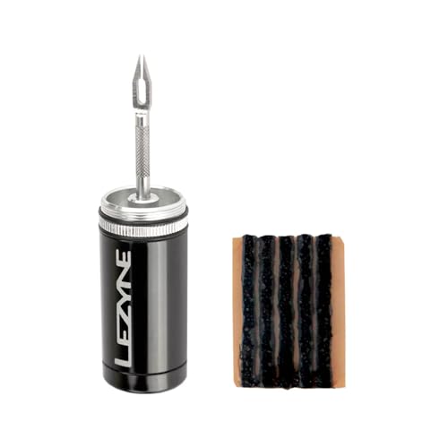 LEZYNE Tubeless Bike Tire Repair Kit - Road, Mountain & Gravel Bicycle Puncture Tool Set - Portable Compact Aluminum Storage Container/Handle with Stainless Steel Reamer & 5 Extra-Tacky Plugs
