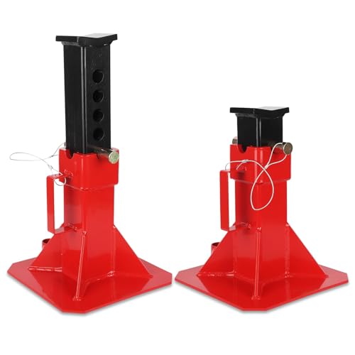 Heavy Duty Pin Style Automotive Jack Stands, Adjustable Height 13"-19", 22 Ton (44,000 Lb) Capacity, Red, 1 Pair