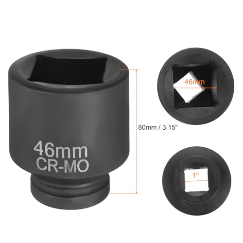 HARFINGTON 4 Point Square Socket 1" Drive 46mm Metric Square Impact Socket CR-MO Blackening Standard Wheel Sleeve Pneumatic Sleeve Tool for Auto Repair Mechanical Maintenance Home Use - size: 1"/46mm