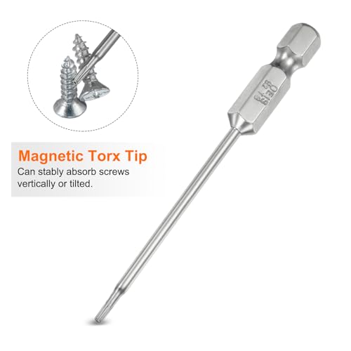 HARFINGTON 2pcs T6 Security Torx Bit 1/4" Hex Shank 3" Long S2 Steel Magnetic Tamper Resistant Star Bits Screwdriver Torx Head with Hole for Driver Drill Bits Remove Fastening Screws - size: T6