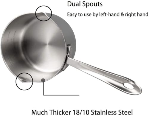 IMEEA 10oz/300ml Mini Butter Warmer Pot 18/10 Stainless Steel Small Sauce Pan with Dual Pour Spouts for Milk, Coffee, Single Serving - size: 10 fl oz